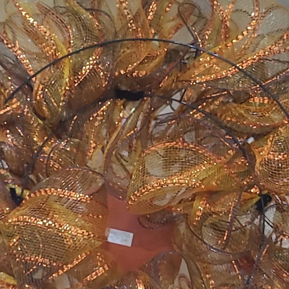 Happy Harvest gold orange brown Holiday wreath decoration shimmery tulle